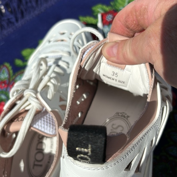TOD’S White Leather Laser Cut Women’s Sneakers Size 5 - Picture 4 of 8